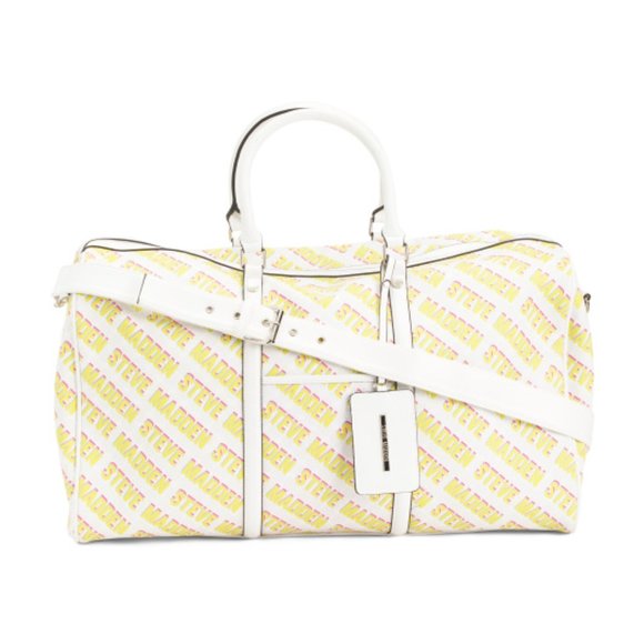 Steve Madden Leather Speedy Weekender With Luggage Tag Attachment Yellow SALE - Picture 5 of 5